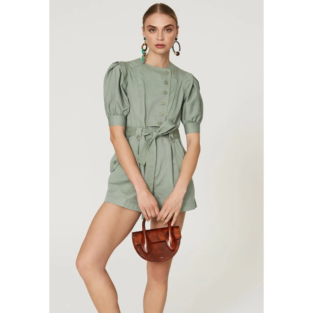 Ulla Johnson Womens Carmine Short Sleeve Romper Sz 6 Green FLAW